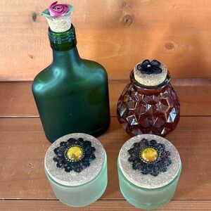 Eclectic Apothecary Glass Collection – 4 Repurposed Cork-Top Bottles & Jars
